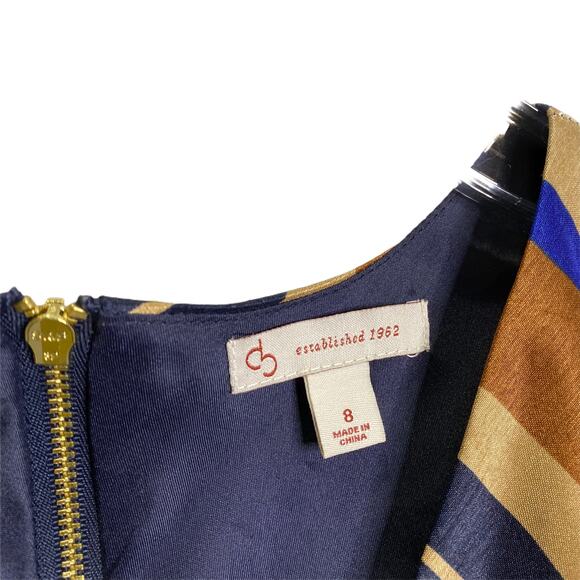 DB Women's Dress Fit & Flare Navy And Gold Sleeveless V-Neck Midi Back Zip 8 - Picture 2 of 6